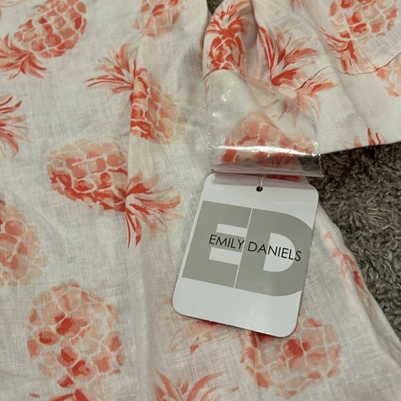 Emily Daniels Button Front pineapple side Tie blouse Top Size XL Linen Blend NEW - Picture 5 of 16